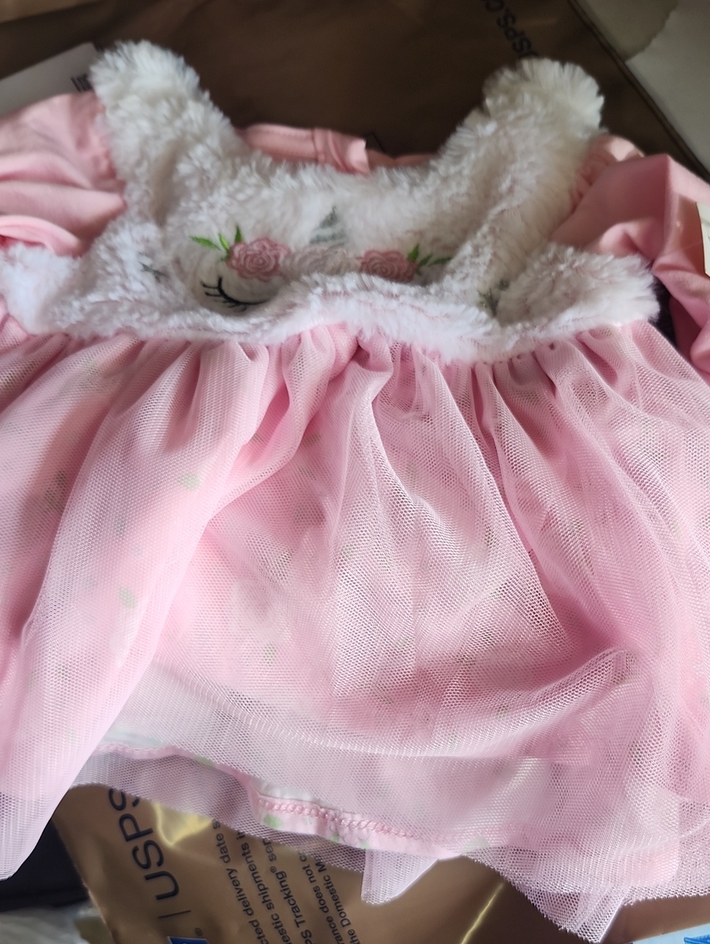 Darling Pink Tulle Dress with White Faux-Fur Bodice